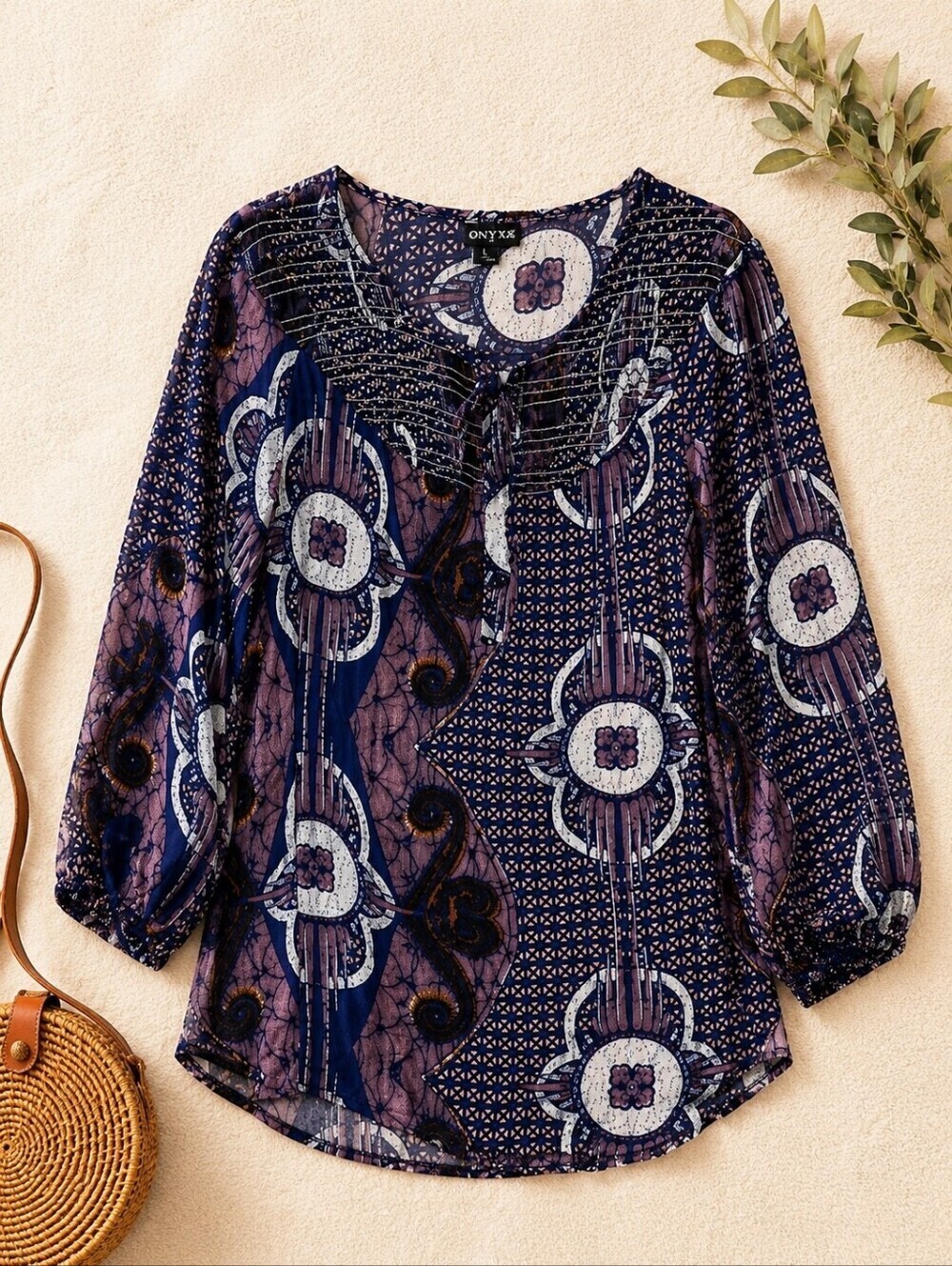 Onyx Blue Boho Peasant Blouse Sheer Festival Top L